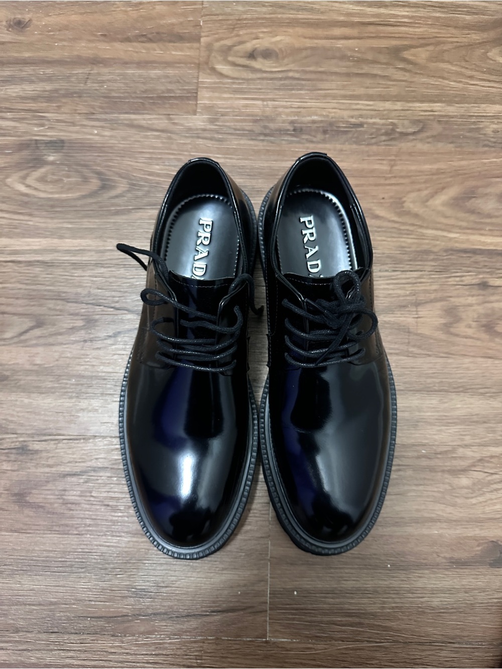 Prada Black Patent Derby Lace-Up Shoes